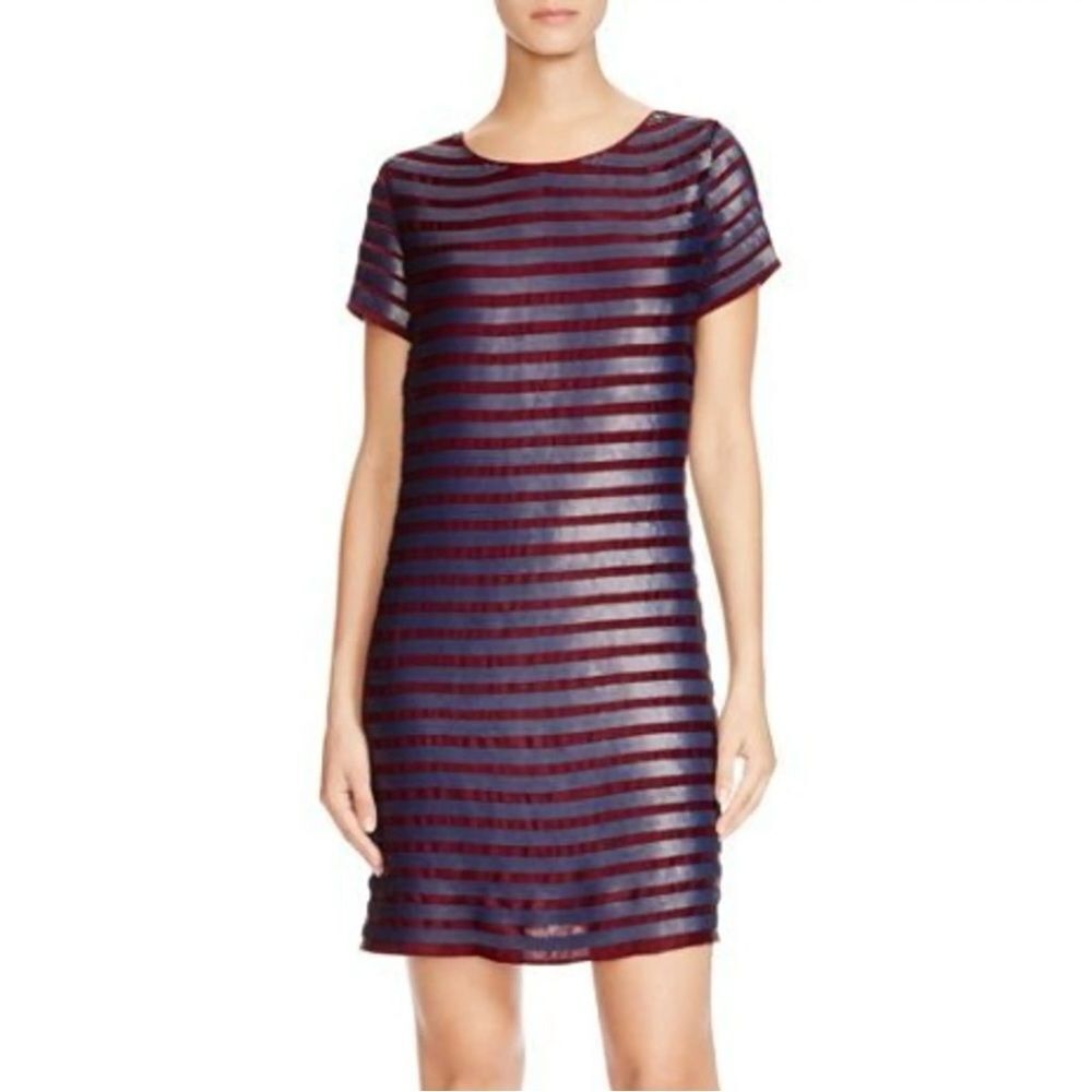 NWT French Connection Mini Dress Maroon Navy Sequin Stripes 6